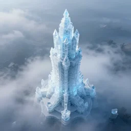 top view tower crystal ice architecture soul, ethereal, misty, unreal engine, octane, hdr, volumetric lighting, 4 k, 8 k, uhd - w 1 0 2 4 - h 1 0 2 4