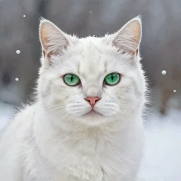 hand painted white cat with green eyes, snow, hyperdetailed, artstation, cgsociety, 8 k