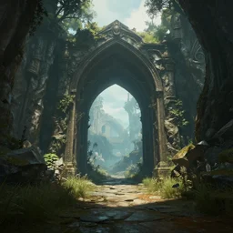 a portal to another world, unreal engine, realistic, fantasy scenic, atmospheric,