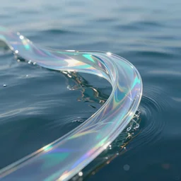 concept art, transparent glossy glass ribbon on water. holographic curved wave in motion, shallow depth of field, cinematic lighting, photorealism, digital painting, illustration, epic, octane render, vibrant colors, highly detailed, trending artstation
