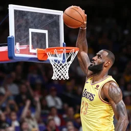 lebron james dunking on a toy basketball hoop