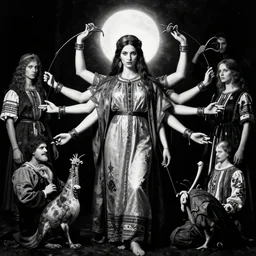 marana slavic goddess with six arms in traditional slavic clothes : by anato finnstark kvlt by peder balke by peder balke by greg rutkowski, by guido crepax by norman bluhm mystic high contrast monochromatic noir