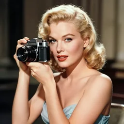 an analog 4x5 camera portrait photography of a 1940s hollywood starlet grace kelly, actress, blonde, vivacious, demur, cinematic, portrait color glamour, hq, detailed