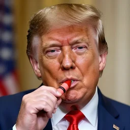 portrait of donald trump eating a red crayon