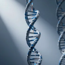 DNA helix, blue and grey, studio light, octane render, soft filter