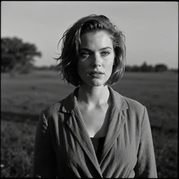 Black and white film still of Rose Mcgowan on a Woody Allen film