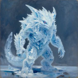 a painting of a creature made of ice, a character oil on canvas portrait by gerald brom and greg rutkowski, masterpiece, fantasy art, artstation hq