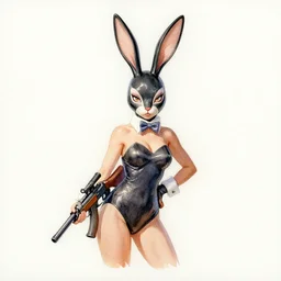 a watercolor ink painting of bunnygirl gun bunny in the style of jean giraud in the style of moebius trending on artstation deviantart pinterest detailed realistic hd 8 k high resolution