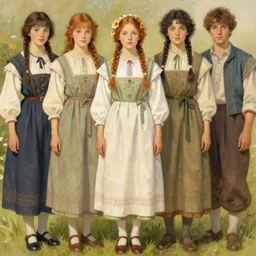 realistic detailed full portrait of a cottagecore flowergirl in simple traditional modest amish clothes by Alphonse Mucha, Ayami Kojima, Amano, Charlie Bowater, Karol Bak, Greg Hildebrandt, Jean Delville, and Mark Brooks