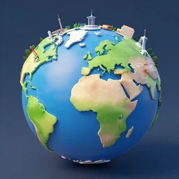 an isometric globe with famous 3 d landmarks on it, 3 d render, 3 d model, smooth, ray tracing