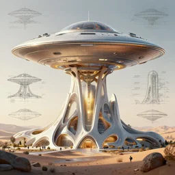 architect concept of ufo, futuristic architect, modern architect, antoni gaudi, shigeru ban, dune jodorowski, mock up design, illustration, detail breakdown, detail, hyper realistic, realistic, cinematic lighting, deep focus, ultra realistic, 8 k, uhd, sketch up, golden ratio, architecture design