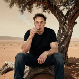 elon musk smoking weed while sitting under a tree on mars