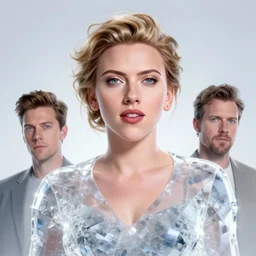 a portrait of a crystalized Scarlett Johansson by Greg Rutkowski, Sung Choi, Mitchell Mohrhauser, Maciej Kuciara, Johnson Ting, Maxim Verehin, Peter Konig, final fantasy , mythical, 8k photorealistic, cinematic lighting, HD, high details, atmospheric,