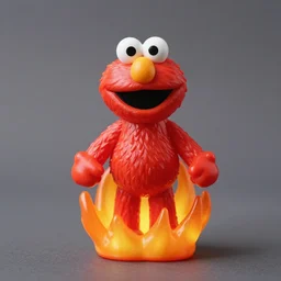 a plastic toy of elmo on fire