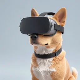 ultra realistic 3 d render of a dog wearing a vr headset, octane, unreal engine