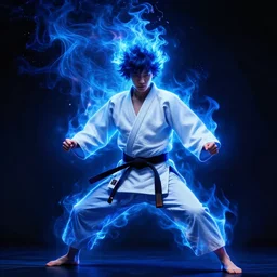 blue fire AIKIDO, digital art, very very very very beautiful