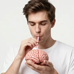 man drinking a human brain with a straw