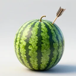 a whole uncut watermelon pierced by an arrow, detailed render, 8k