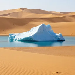 iceberg in middle of the desert, sand dunes