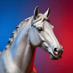 horse head statue , background from blue to red