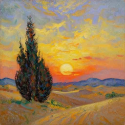 high detailed oil painting of sunrise in the desert painted by vincent van gogh