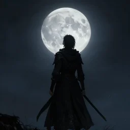 the hunter from bloodborne looking up at a full moon by leonid afremov, trending on artstation