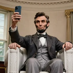 Abraham Lincoln taking a selfie in the oval office