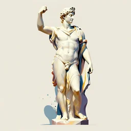 ( ( dither ) ), editorial illustration full body portrait of a ancient greek statue, paint pour, modern art deco, colorful, ( ( mads berg ) ), christopher balaskas, victo ngai, moebius, rich grainy texture, detailed, dynamic composition, wide angle, bauhaus, geometric