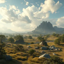 a beautiful landscape from the pleistocene times, ultrarealistic and detailed, cinematic, unreal engine, 4 k