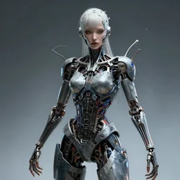 a biomechanical humanoid woman with prety face, a most beautifull form of chaos by a brutalist designed, cyberpunk, 8 k,