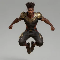 a highly detailed illustration of attractive young african fire god with flat top hair, wearing track and field suit, heroic jumping pose, intricate, elegant, highly detailed, centered, digital painting, artstation, concept art, smooth, sharp focus, league of legends concept art, wlop