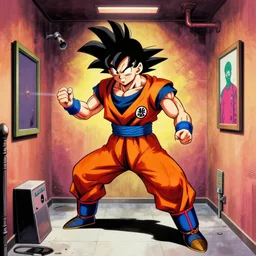 goku trying to solve an escape room in the style of andy warhol - n 9