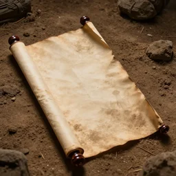 a secret scroll in the dirt, old scroll, dusty scroll, chinese scroll, legendary