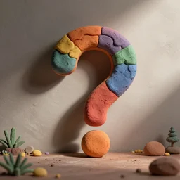 a colorful question mark, clay