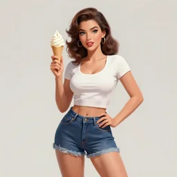 modern woman | hyperrealistic | action pose | digital painting | trending on artstation | pinup portrait | clean | illustration | dressed | unreal engine 5 | 8 k resolution | single image centred | ice cream is the theme | by greg rutkowski and mel ramos