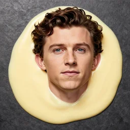 tom holland, food art portrait of tom holland made from hollandaise sauce, high resolution food art