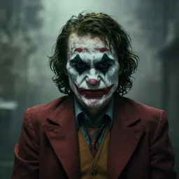 portrait of an angry joker by Sean Yoro and Chie Yoshii, dark, moody, foggy, gloomy, high details, washed colors
