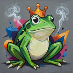 Painting of Frog king by Sachin Teng, asymmetrical, Organic Painting ,geometric shapes, Smoke, hard edges, energetic, graffiti, street art:2 by Sachin Teng:4