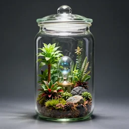 glass jar with a utopia inside of it, digital art, trending on art station, terrarium