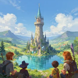 A beautiful digital painting of a wizard's tower, crystal lake, lovely valley by Stanley Artgerm Lau,  Rossdraws, James Jean, gerald brom, Andrei Riabovitchev, Marc Simonetti, and Sakimichan, trending on artstation