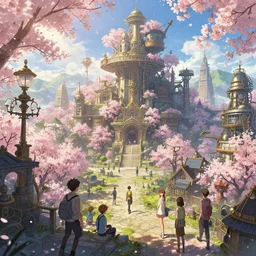 steampunk city, cherry blossoms, unreal engine, fantasy art by greg rutkowski, loish, rhads, ferdinand knab, makoto shinkai and lois van baarle, ilya kuvshinov, rossdraws, tom bagshaw, global illumination, radiant light, detailed and intricate environment