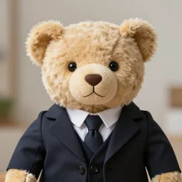a picture of a teddybear in a suit, inspirational, 4K, depth of field