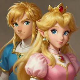 portrait of princess zelda from hyrule and princess peach from the mushroom kingdom, nose ring, upper body, blonde hair, long hair, joyful smirk, intricate, elegant, highly detailed, digital painting, artstation, concept art, matte, sharp focus, illustration, art by artgerm and greg rutkowski and alphonse mucha