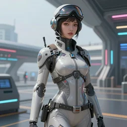 portrait futuristic Airforce pilot Girl, in future airport rooftop , ssci-fi, fantasy, intricate, very very beautiful, elegant, human anatomy, neon light, highly detailed, digital painting, artstation, concept art, smooth, sharp focus, illustration, art by tian zi and WLOP and alphonse mucha