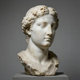a decomposing statue turning into stone, portrait, studio photo, museum