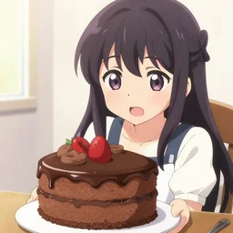 anime girl with a chocolate cake