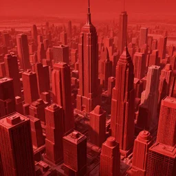 a red cityscape with a lot of tall buildings, a detailed matte painting by Neil Blevins, cgsociety, afrofuturism, matte painting, dystopian art, greeble