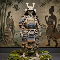 ancient japanese samurai, by kiki smith, by maria sibylla merian, by wangechi mutu, chinese painting, concept art, third - person, 3 - dimensional, 1 6 k, rim lights, moss, bamboo, insanely detailed and intricate, hypermaximalist, elegant, ornate, hyper realistic, super detailed