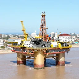 a diagram explaining the destruction of a oil platform in the city of mar del plata destroying the ecosystem, derrames petroleros y lobos marinos, humo negro, clean design,, by norman rockwell, 2 4 0 0 dpi,