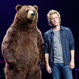 photo still of smokey the bear amd fred durst on stage at woodstock 9 9!!!!!!!! at age 3 3 years old 3 3 years of age!!!!!!!! crowd surfing, 8 k, 8 5 mm f 1. 8, studio lighting, rim light, right side key light